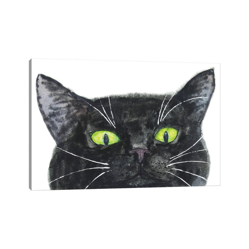 «Peeking Black Cat» par Alexey Dmitetchich Shmyrov - peinture sur toile tendue, H 8 po x l 12 po x P 0,75 po