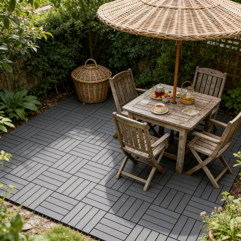 30.5cm L x 30.5cm W Plastic Interlocking Deck Deck Tile Kit, Grey
