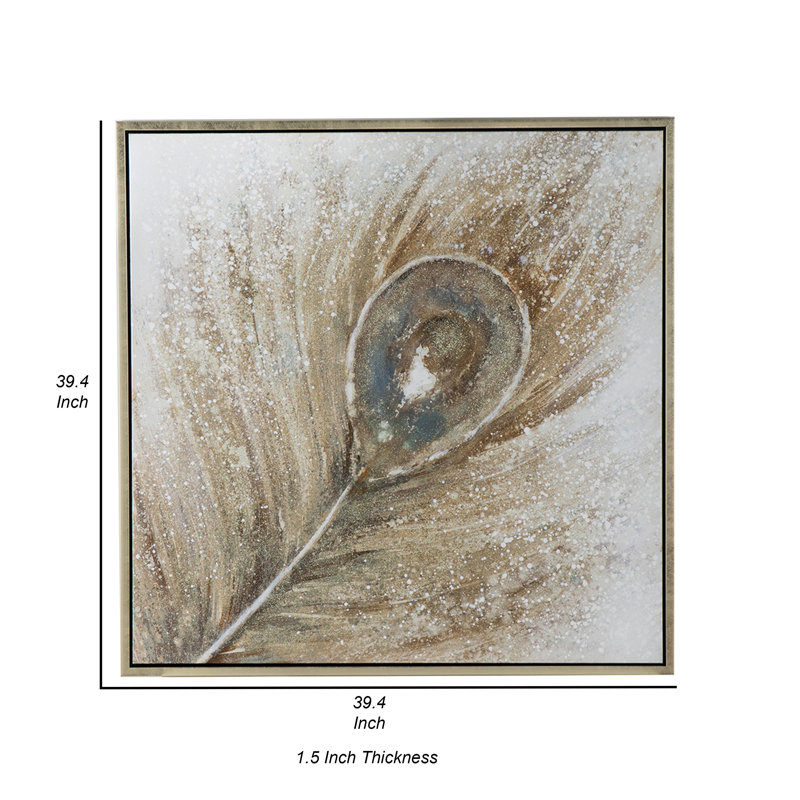 Plume de paon, peinture sur toile encadrée
