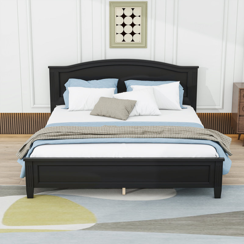 King Wood Platform Bed with Headboard, Noir