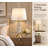 Modern Crystal Table Lamp with White Fabric Shade, Brass Finish