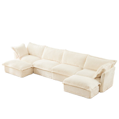 Canapé modulaire en U à 4 places en forme de U - Siège profond et confortable avec velours côtelé, bords francs, nombreux coussins pour le salon 4 places en velours côtelé, maison confortable