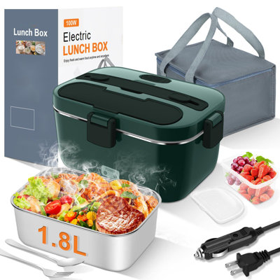 Electric Lunch Box Food Warmer, Heated Lunch Box For Adults, 1.8L Portable Fast Heating Lunchbox Food Heater For Car, Truck, Work, Travel,(Dark Green) -  Prep & Savour, 00365A5A74654380BA784B3DC55107A5