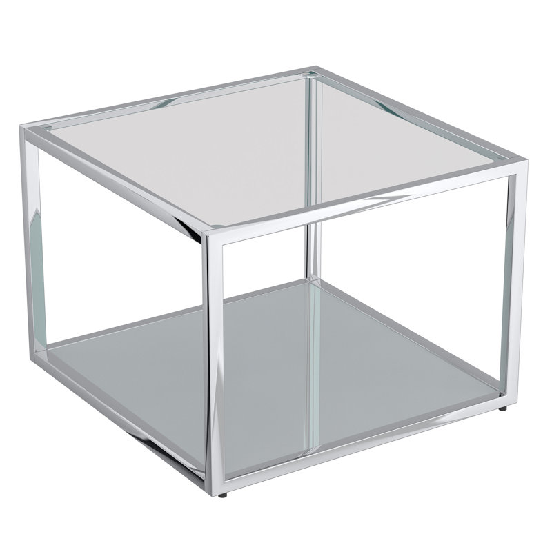 Harrie Glass Top Coffee Table, Silver, 14.25" H x 19.75" L x 19.75" W