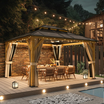 14 Ft. W x 12 Ft. D Solid Wood Patio Gazebo Gazebo