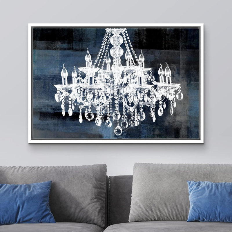 «Glam Crystal Chandelier Silhouette» sur toile de fond abstraite, reproduction d'art sur toile, H 16 po x l 24 po x 1,5 po