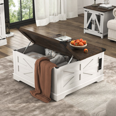 Table basse à plateau relevable 36 po avec rangement et prises de courant Farmhouse