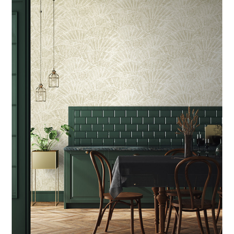 Feel Metallic Seashell Design 33' L x 21" W Wallpaper Roll, Beige