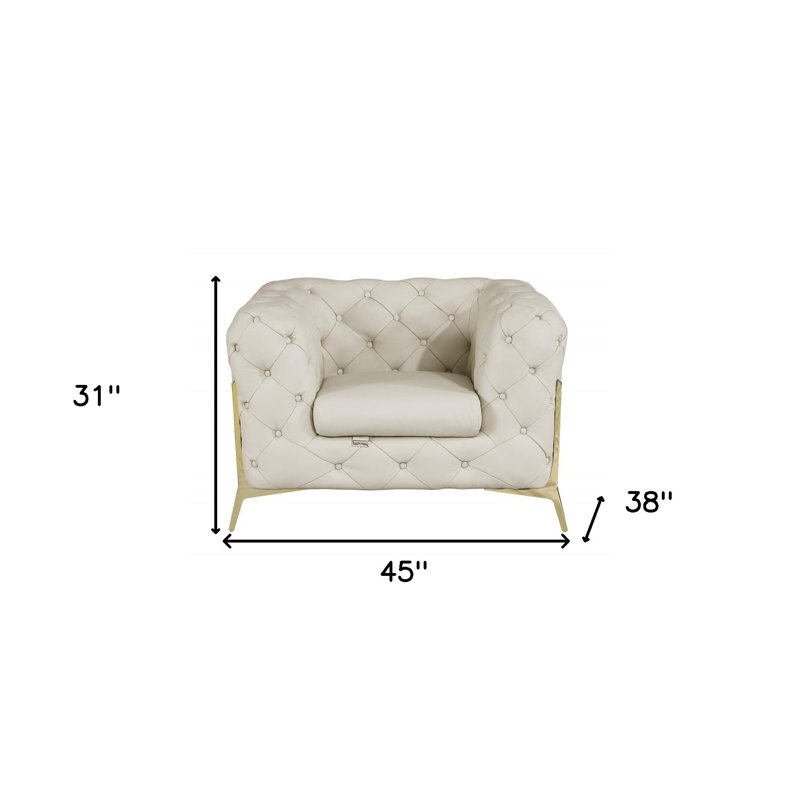 Fauteuil Chesterfield beige capitonné en cuir italien avec détails dorés, Beige, Gold