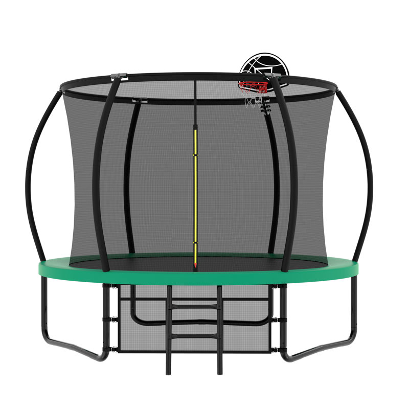Trampoline citrouille 10 pi, trampoline d'extérieur avec panier de basketball, filet et échelle, Vert