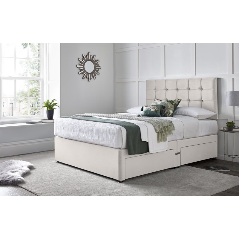 Preetam Divan Bed with 24" Headboard on Struts, Silver, Super King (6'), 4 Drawers