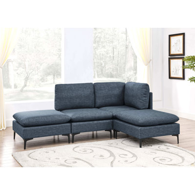Linen Upholstered Modular Sectional With Metal Legs