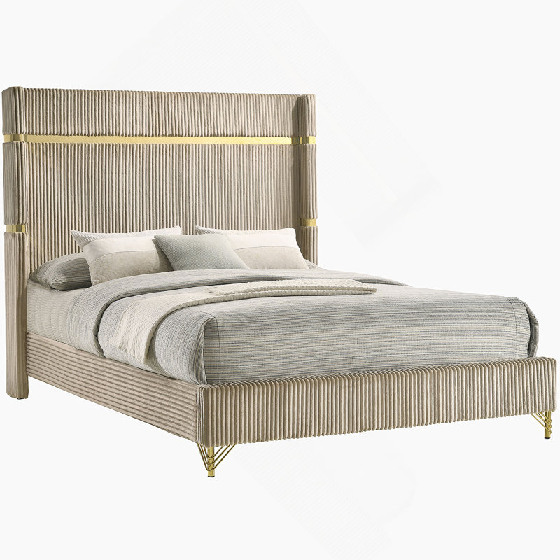 Malcolm Beige Upholstered Queen Wingback Bed