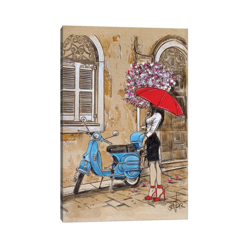 Little Blue Moped by Loui Jover - Wrapped Canvas Gallery-Wrapped Canvas Giclée, 20.32 cm H x 30.48 cm W
