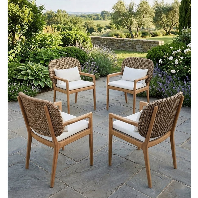 Akyee Solid Wood Outdoor Dining Armchair