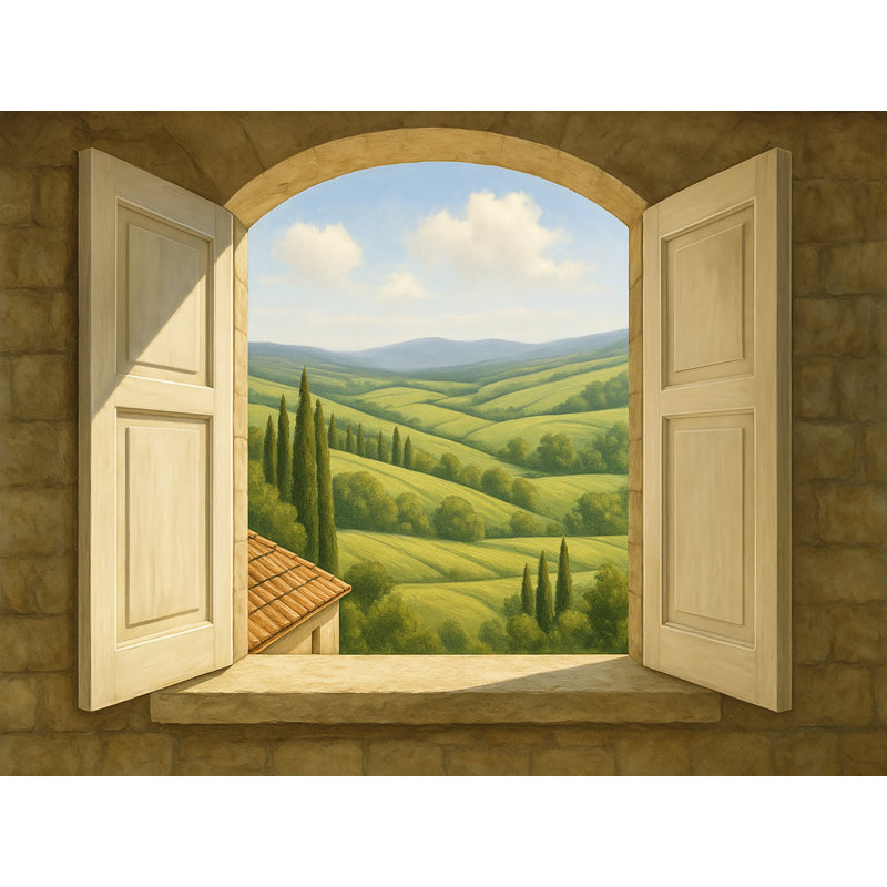 Golden Hillside - Paysage de la Toscane sur une arche en pierre, H 24 po x l 36 po