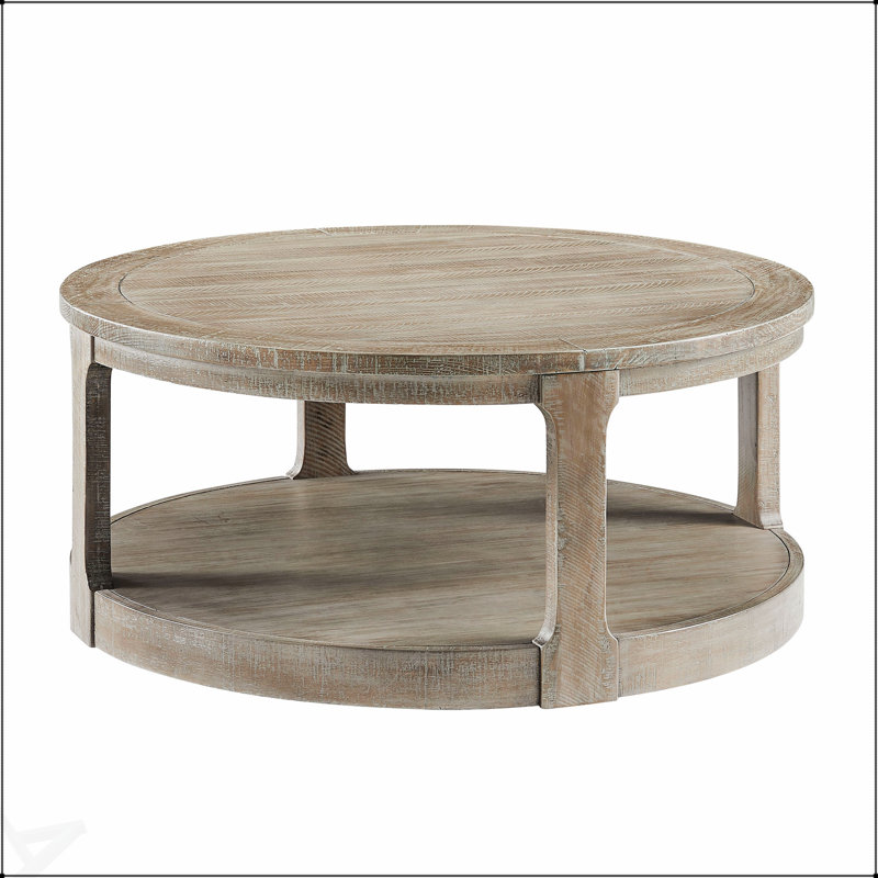 Grande table basse ronde de 40 po à 2 niveaux de style rustique Mid-Century avec roulettes pour le salon, le bureau et un appartement