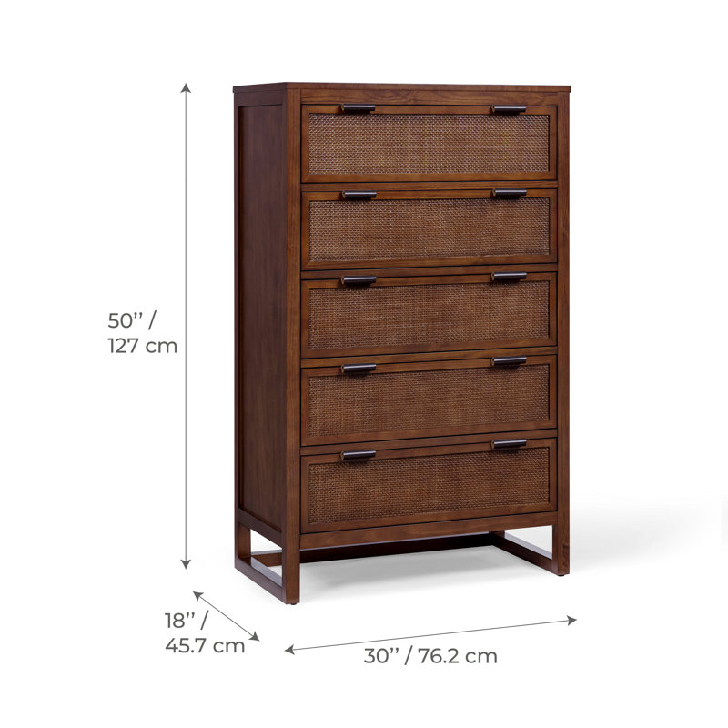 Solid Wood 77cm W 5 - Drawer Chest of Drawers, Walnut