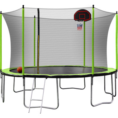 Buruis Round Backyard Trampoline with Safety Enclosure