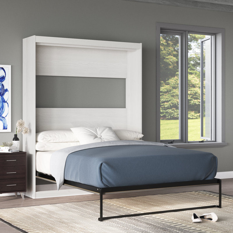 Tapaktuan Murphy Bed with Decorative Door Front, Queen, White/Gray Oak