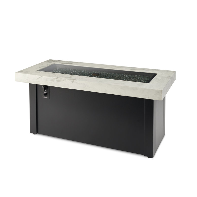 Rectangle Concrete Smokeless Fire Pit Table with Hidden Fuel Tank, White/Black
