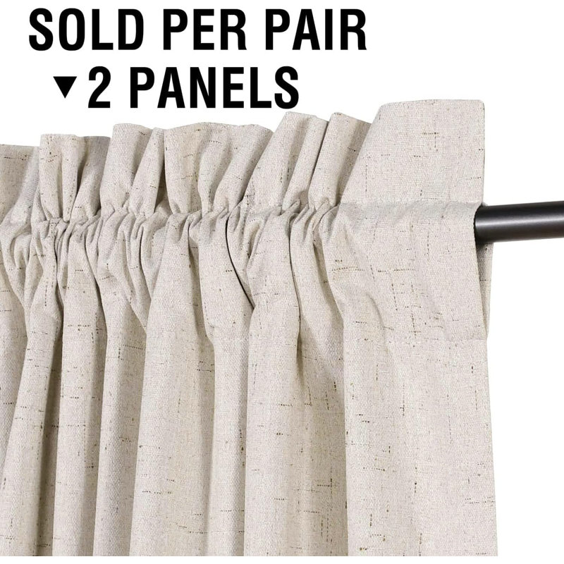Linen Look 100% Blackout Curtains for Bedroom Full Light Blocking Rod Pocket 42 Inches Wide Linen Textured Thick Window Curtain Drapes with Backing