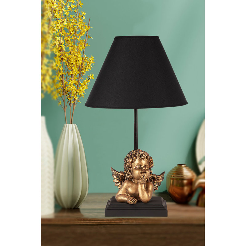 Wood Table Lamp, Black/Bronze, Black