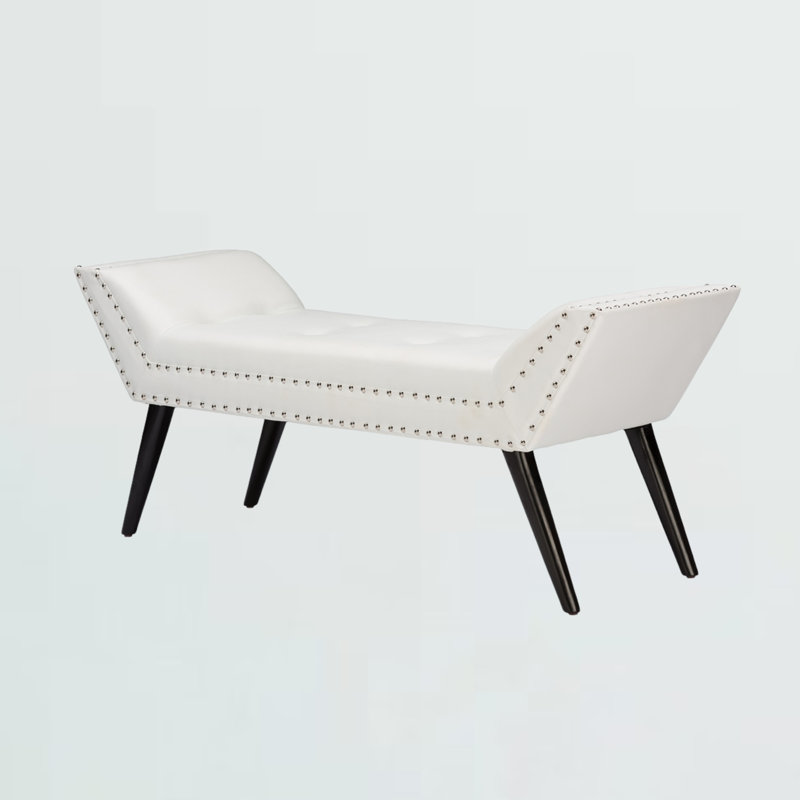 Faux Leather Upholstered Bench, White 