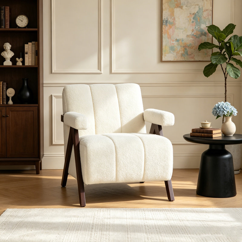 Chaise d'appoint rembourrée avec pieds en bois massif de style Mid-Century , Blanc
