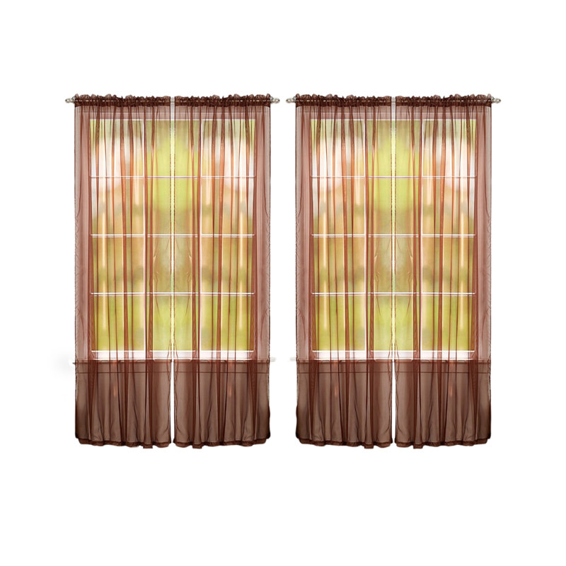 Solid Color Sheer Rod Pocket Curtain Panels, Coffee