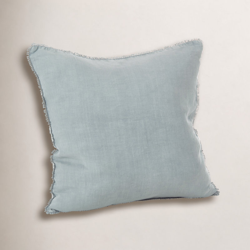 Garter Pom-poms Down Linen Reversible Throw Pillow, Blue-Gray