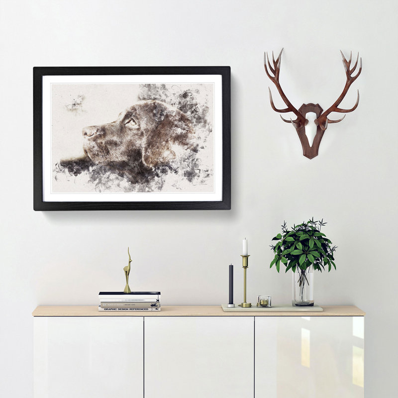 Chocolate Labrador Portrait - Picture Frame Painting Print, 40cm H x 60cm W x 2cm D, Black Framed
