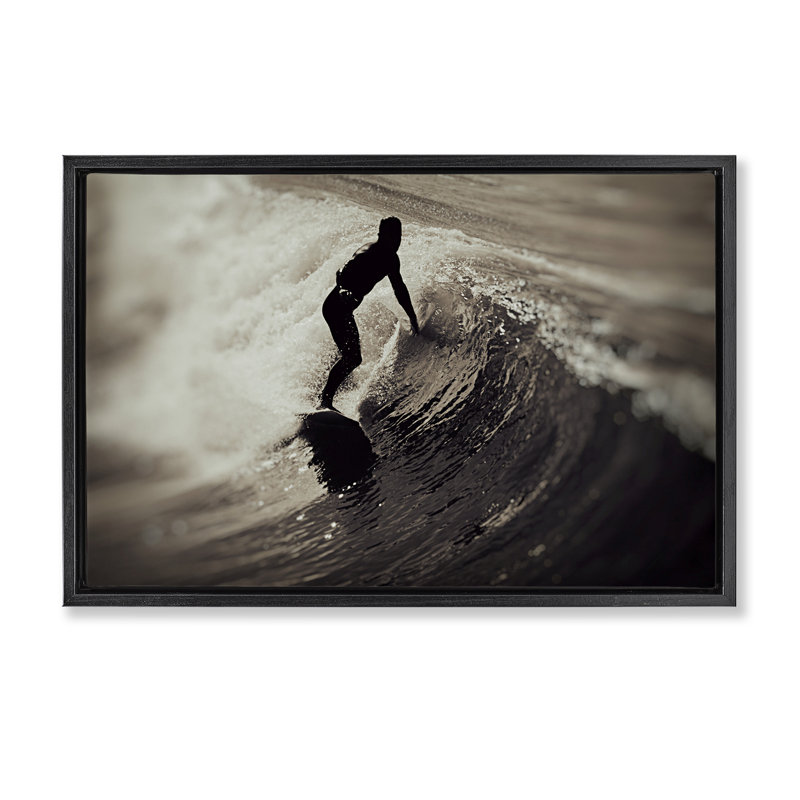 Cadre flottant Surfer's Wave Splash, design par Norm Stelfox, Cadre flottant noir de jais, H 17 po x l 25 po