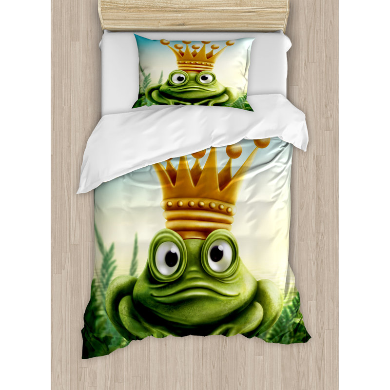 Ensemble de housse de couette de grenouille de grenouille sur mousse avec couronne conte inspiration, Simple
