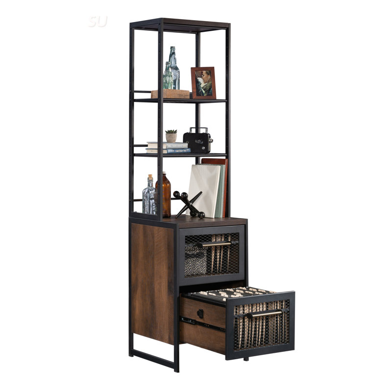 Bibliothèque étroite avec deux tablettes réglables, parfaite pour les solutions de rangement modernes pour la maison et le bureau.