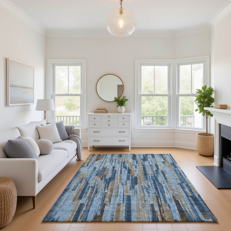 Premium Machine Washable Mayfield AMF2255 Striped Rug, 3' x 5', Navy