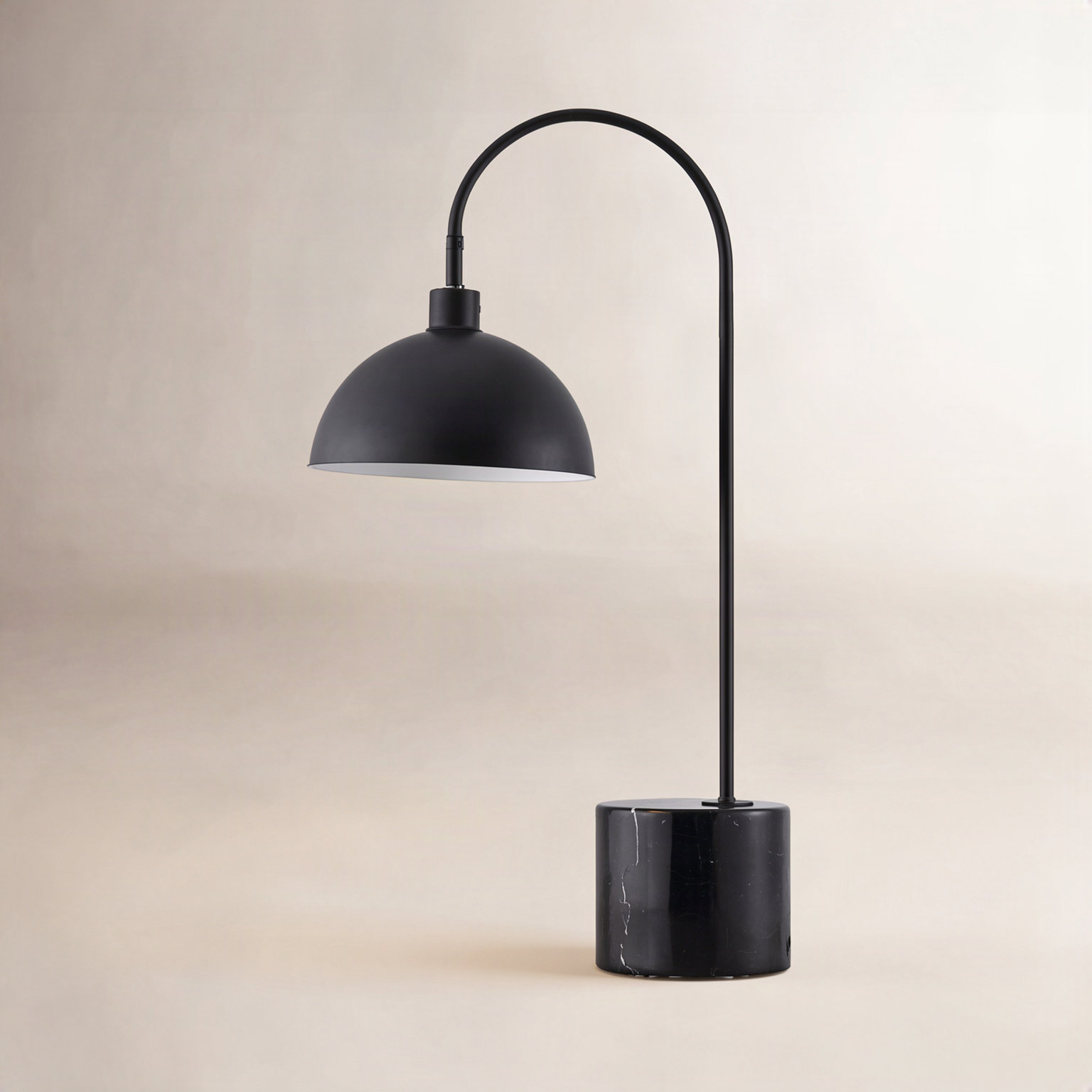 Genuine Marble Table Lamp, Black, Black