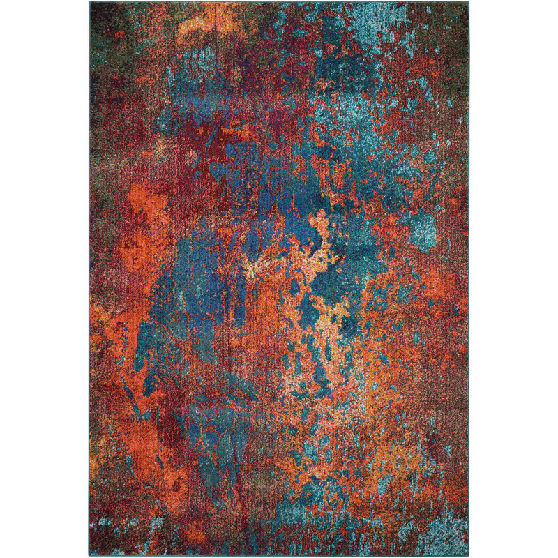 Tapis bleu moderne Enoch, Rectangle 5 pi 3 po x 7 pi 3 po