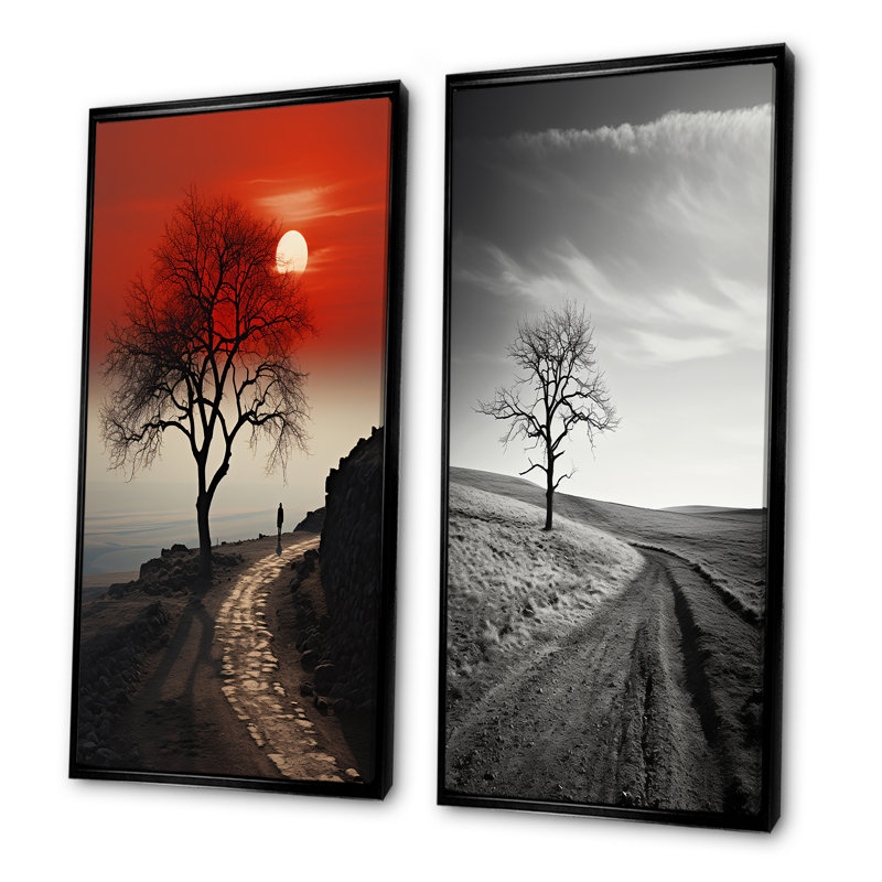 «Tree Lined Dreams - Road Tree», ensemble de 2 reproductions d'art sur toile, H 32 po x l 33 po, Cadre noir
