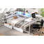 Structure de lit d'angle pour lit simple avec bibliothèque et 2 tiroirs de rangement sous le lit, lit moderne avec lumière DEL et station de charge, interchangeable gauche et droite, blanc-133673680