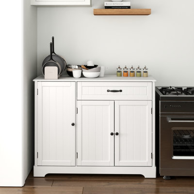 Bayview 33” Kitchen Pantry with 3 Doors, 1 Drawer, Refrigerator-Style Doors, Adjustable Shelves, Standalone Storage Cabinet, Solid and Engineered Wood, Multiple Finish Options