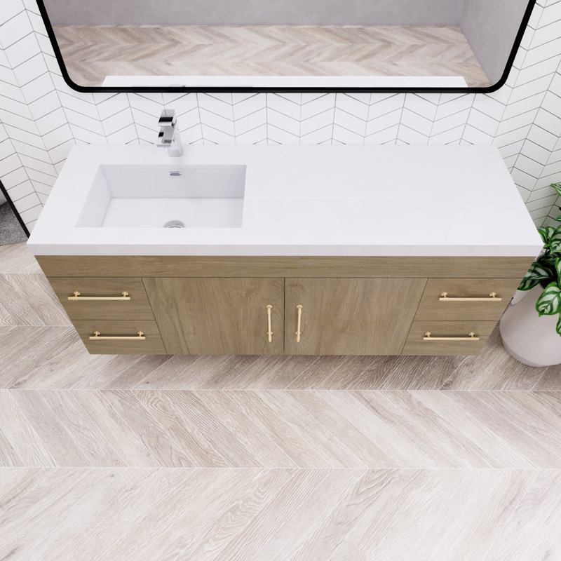 Bastri 59.06'' Single Bathroom Vanity with Acrylic Top, White Oak