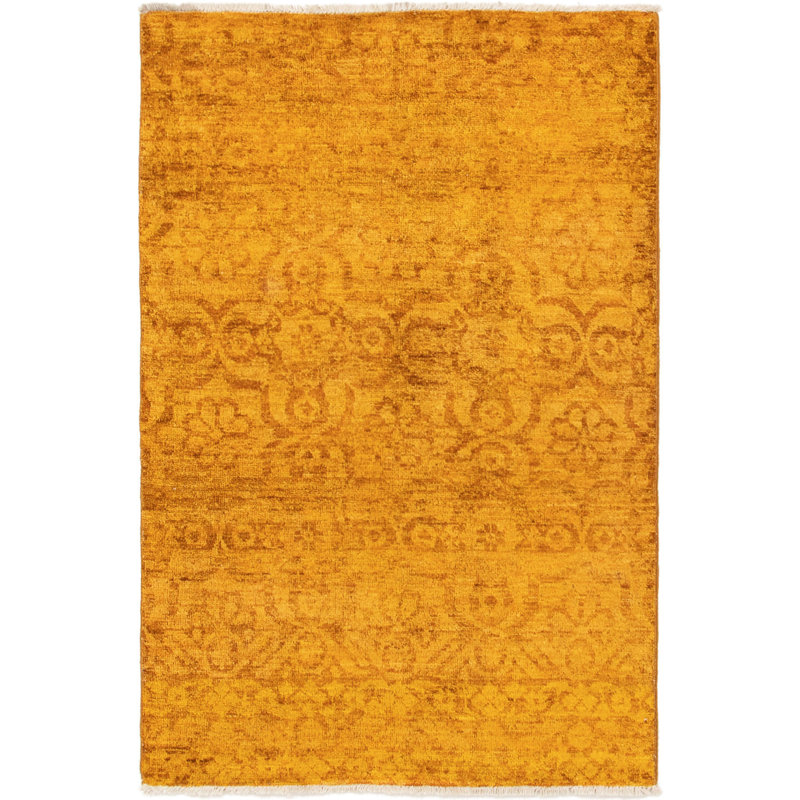 Tapis intérieur en laine 4 pi x 6 po main one-of-kind-noué la 2010 jaipur jaune Pilkington