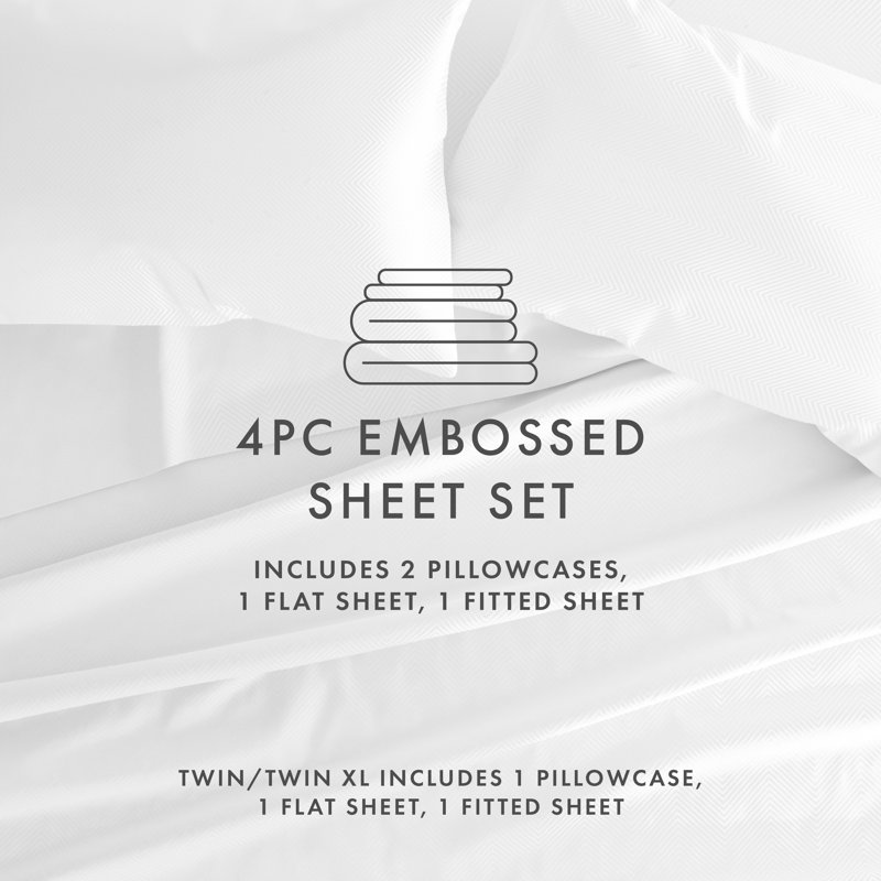 Twin White Chevron Embossed Microfiber Bed Sheet Set