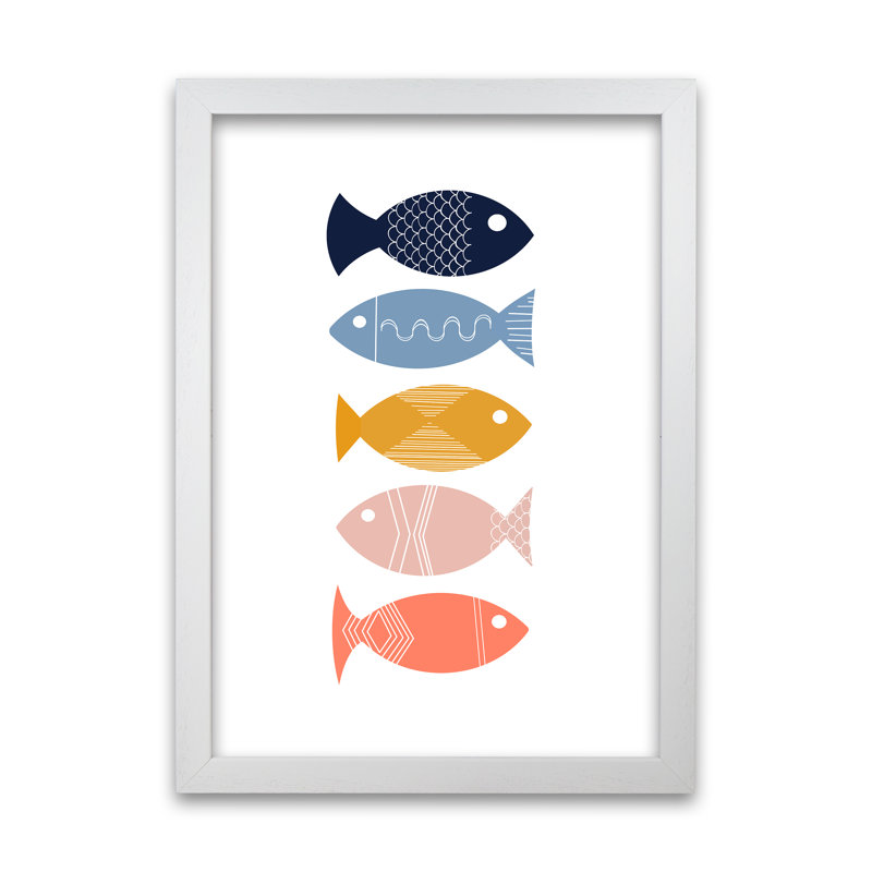 Scandi Mid Mod Fish Original - Print, 30cm H x 21cm W x 3cm D, White Frame