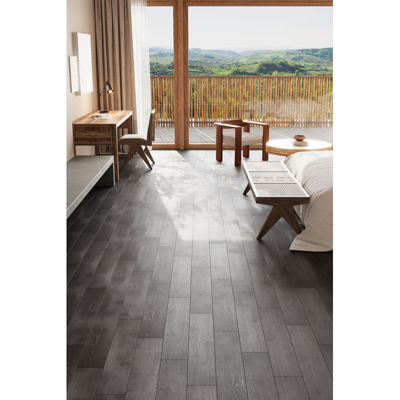12.5cm W x 91.5cm L x 0.4cm Laminate Flooring, Dark Grey