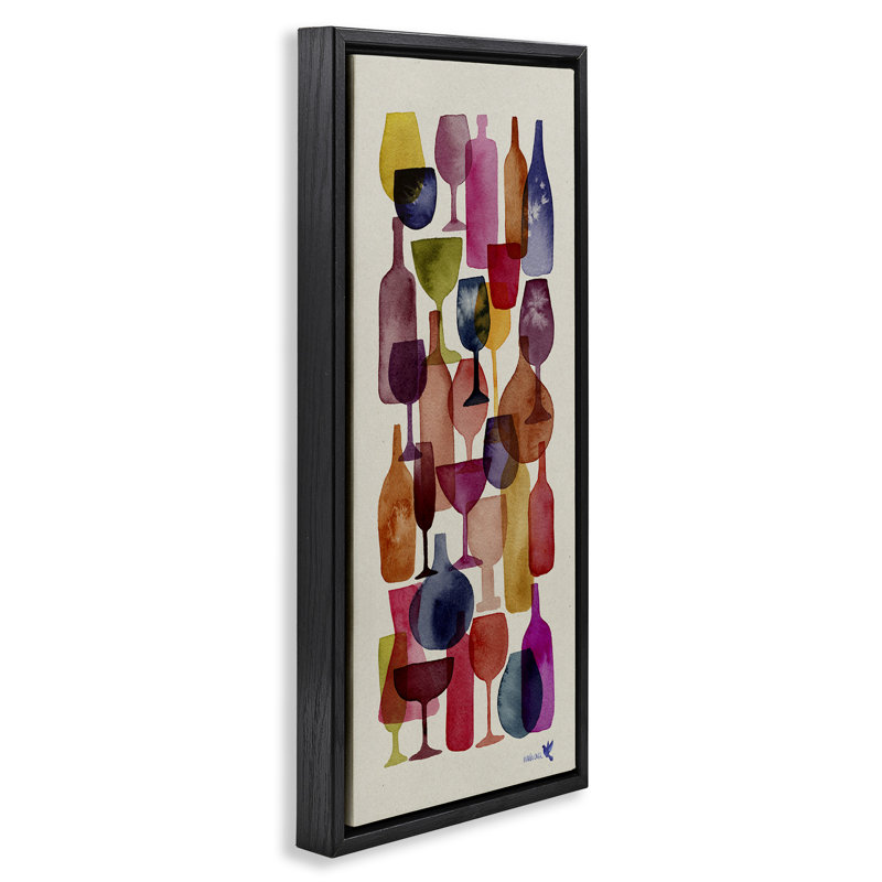 Peinture de verres à vin superposés, H 25 po x l 11 po, Cadre flottant noir de jais