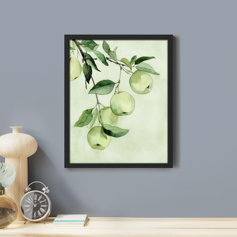 «Green Apples Illustration Realism Rustic Nature Relax / Calm Multicolor Office» sur papier, Noir, H 14 po x l 11 po