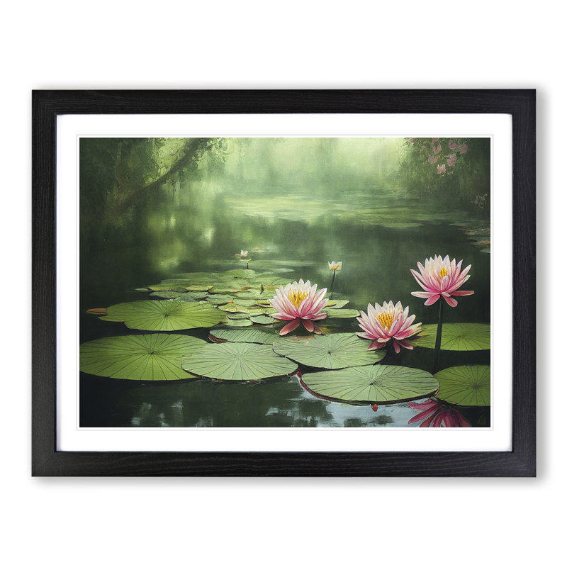 Tranquil Water Lily Pond - Single Picture Frame Print, Black Framed, 46cm H x 64cm W x 2cm D
