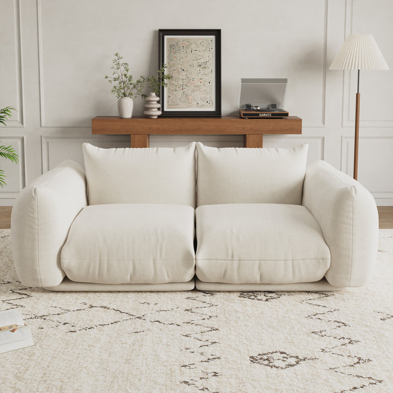 Canapé 2 places avec éponge haute résilience pour appartement, bureau ou salon, Crème